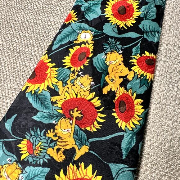 Vintage Garfield Sunflowers Men's Neck Tie Paws Addiction - Picture 2 of 5